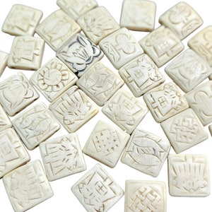 16.5x6mm Hand Carved Natural White Water Buffalo Bone 2-hole Beads - Qty 10 (UM31)