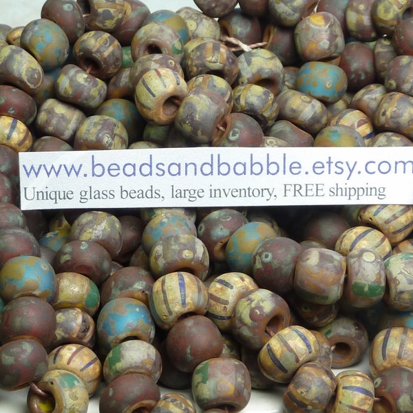 34/0 8x6mm Matte Opaque Striped Picasso Mix Czech Glass Seed Bead Strand LARGE 3mm HOLE (A124)