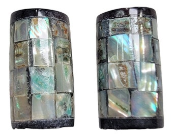 18x10mm Handmade Inlaid Abalone Shell & Horn Focal Beads - 2 Piece Focal Set (SHELL06)