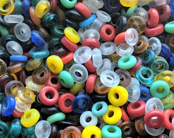 7x3mm Color Mixed Seamless Glass Donut Beads Large 3mm Hole - 20 Grams (UM36)