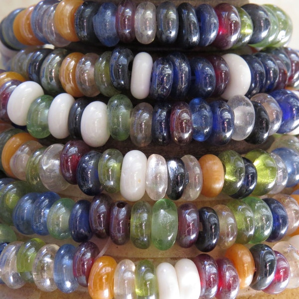 8x3mm Color Mixed with Luster Seamless Glass Rondel Beads LARGE 3mm Hole 16 Inch Strand (B186)