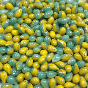 9x6mm Multi-tone Caribbean Breeze Czech Glass Teardrop Beads - Qty 40 (SFDRP25)