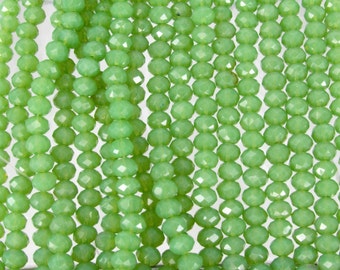4x3mm Faceted Opaline Spring Green Chinese Crystal Rondell Beads 9 Inch Strand (4CCS41)