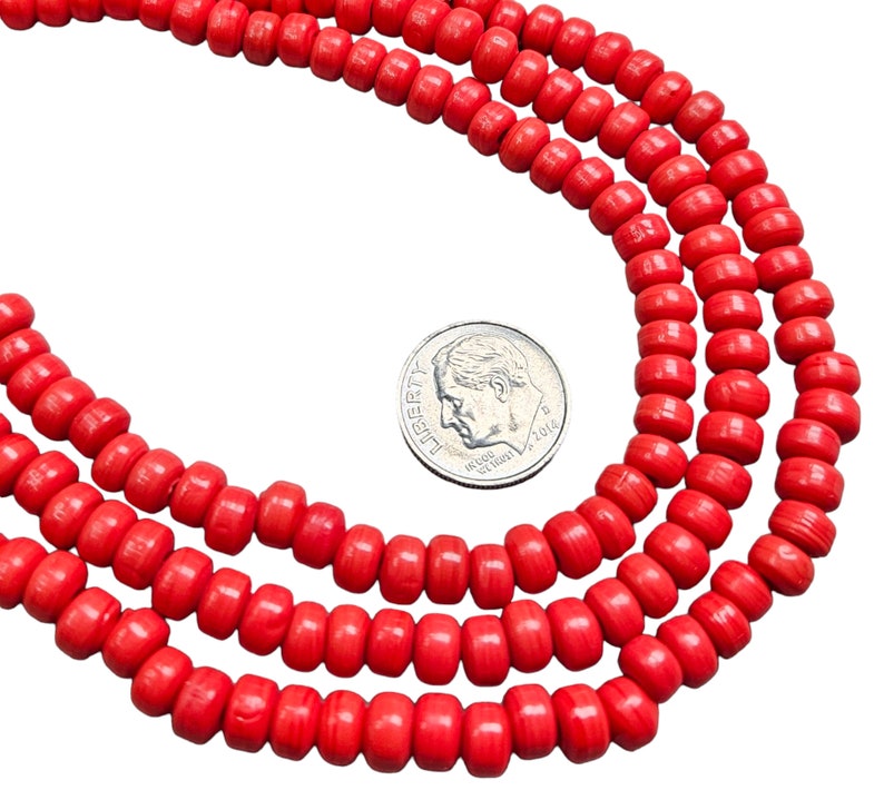 Opaque Red Size 6x4mm 2mm hole Recycled Glass Crow Beads 36 Inch Strand ICB41 image 2