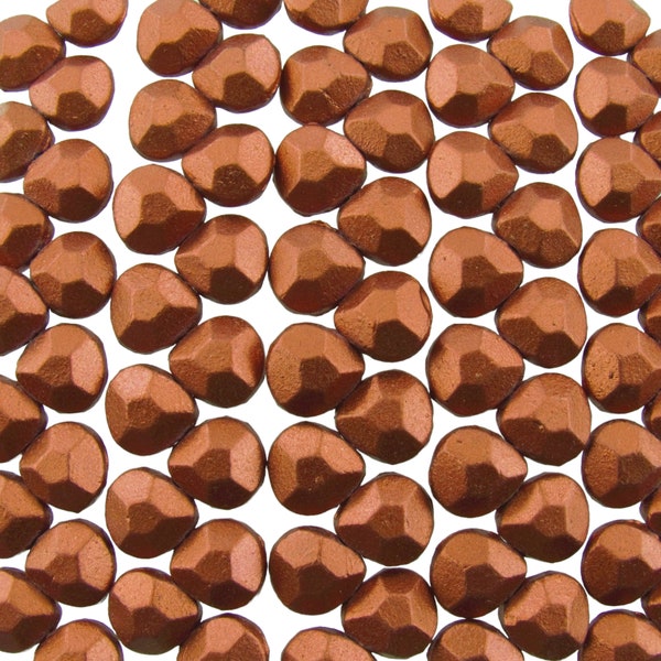 10x9mm Faceted Brushed Copper Czech Glass Briolette Drop Beads - Qty 15 (DRP58)