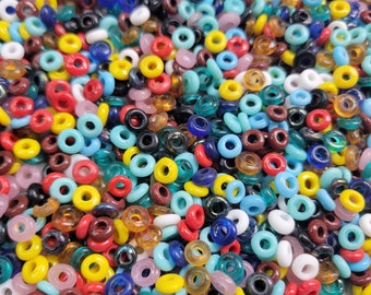 7x3mm Opaque Color Mixed Seamless Glass Donut Beads Large 3mm Hole - 20 Grams (UM46)