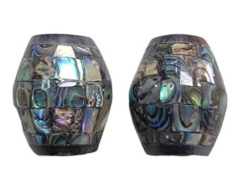 18x15mm Handmade Inlaid Paua Shell & Horn Focal Beads - 2 Piece Focal Set (SHELLO3)