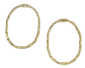 29x22x1.5mm Raw Unplated Brass Hammer Textured Oval Jewelry Components - Qty 2 (UPB10)