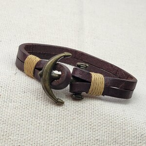 10mm Soft Pliable Brown Flat Leather Cuff Bracelet with attached Anchor Clasp - Qty 1 (LC15)