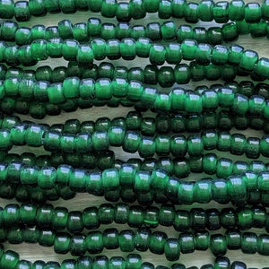 Transparent Dark Green - Size 9x6mm (3mm hole) Recycled Glass Crow Beads - 24 Inch Strand (ICB06)
