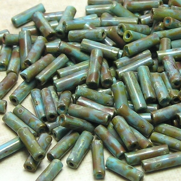 Size 3 Opaque Blue Turquoise Picasso Czech Glass Bugle Beads