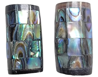 18x10mm Handmade Inlaid Paua Shell & Horn Focal Beads - 2 Piece Focal Set (SHELL01)