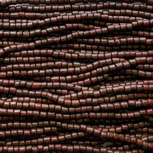 Opaque Dark Red Picasso - Size 4mm Czech Glass Tile Beads - 18 Inch Strand (BW56)