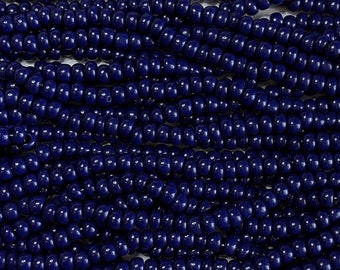 1/0 Opaque Dark Blue Czech Glass Seed Beads - 20 Inch Strand (1BW291)