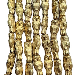 15x7mm Metallic Gold Czech Glass Owl Beads - Qty 10 (HG08)