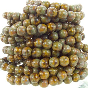 6mm Opaque Orange Picasso Czech Glass Round Beads - Qty 25 (XAW29)