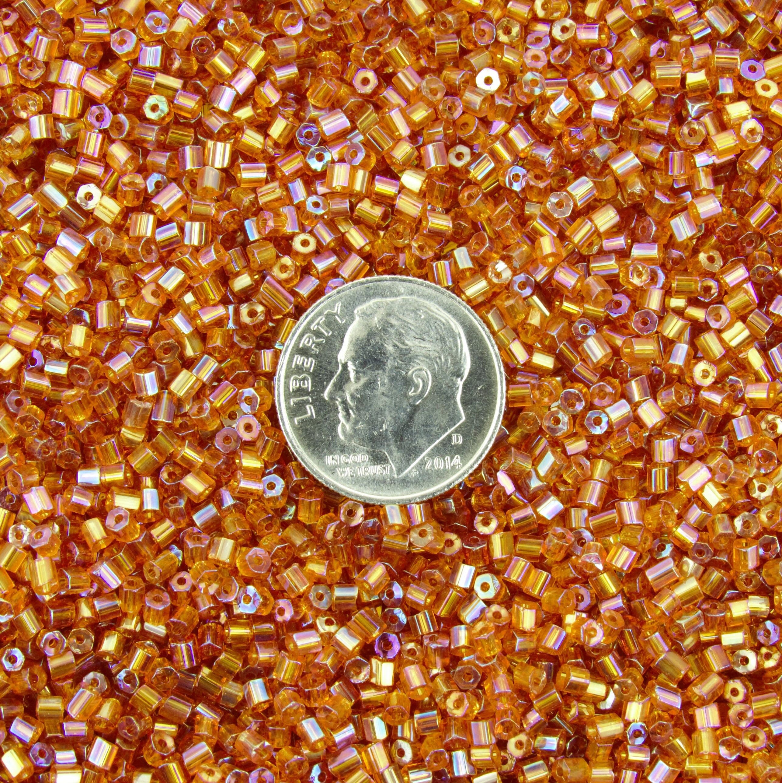 トロールビーズ　セルズ×2個 2mm (10/0) Transparent Dark Honey AB Czech Glass Hex Shaped