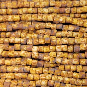 Matte Opaque White Picasso - Size 4mm Czech Glass Tile Beads - 18 Inch Strand (BW92)