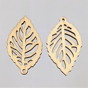 Leaf 40x23.5x3mm Undyed Wood Decorative Earring Component/Pendant - Qty 10 (MB371)