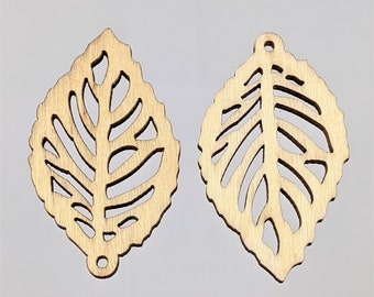 Leaf 40x23.5x3mm Undyed Wood Decorative Earring Component/Pendant - Qty 10 (MB371)