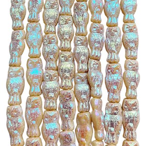 15x7mm Opaque Beige AB Czech Glass Owl Beads - Qty 10 (HG05)