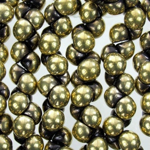 9x8mm 2 Tone Opaque Black and Metallic Gold Czech Glass Mushroom Button Beads - Qty 30 (DRB12)