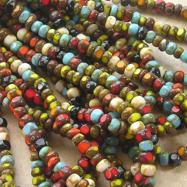 7/0 3 Cut Opaque Southwestern Mix Picasso Firepolished Czech Glass Seed Bead Strand