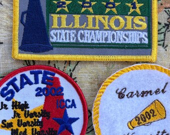 Lote de 3 parches bordados vintage de principios de la década de 2000 de las animadoras del estado de Illinois