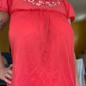 Vintage 1970s embroidered red nightgown by Kickaway
