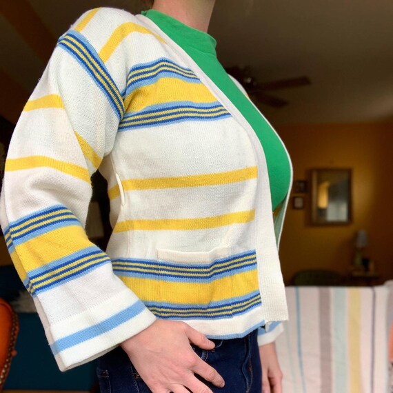 Vintage 70s striped cardigan pocket sweater by Jc… - image 4