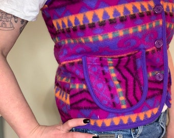 Vintage 90s bright Aztec southwestern inspired fleece vest by Funny Flowers