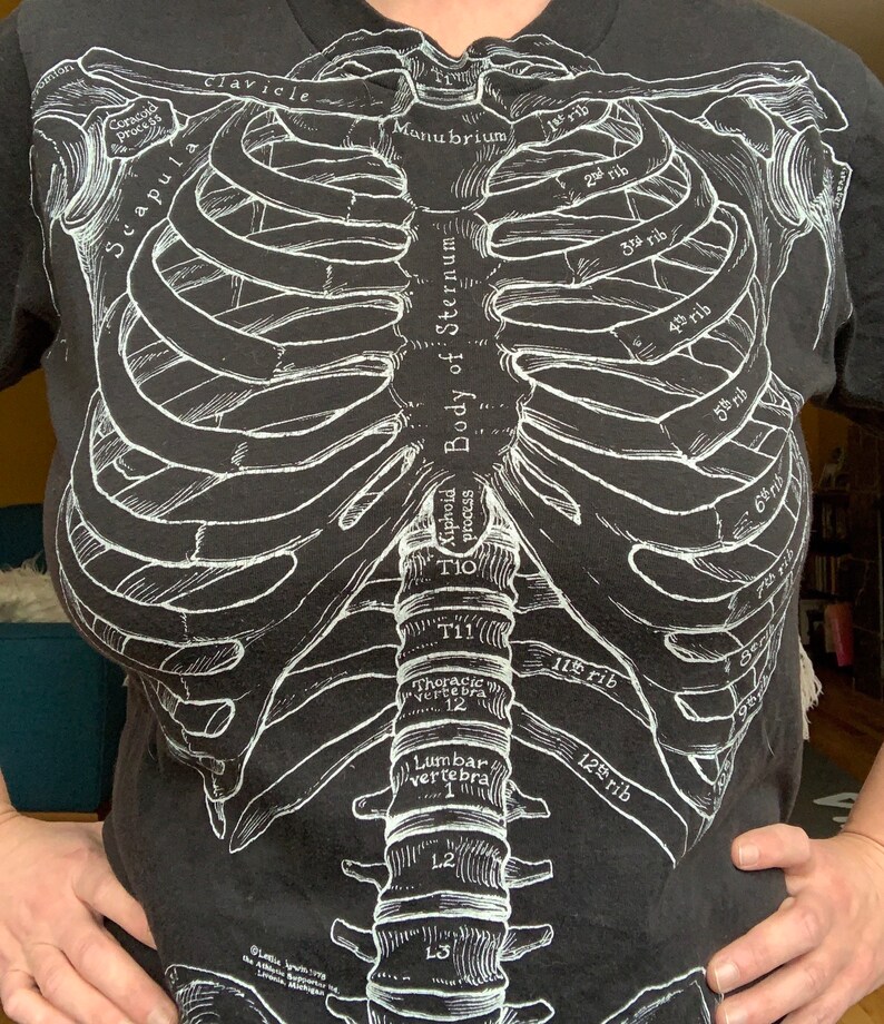 Vintage 70s Leslie Arwin double sided skeleton anatomy medical bones single stitch sneakers tee