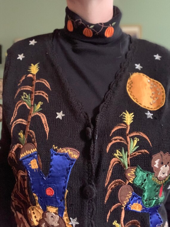 Vintage pumpkin embroidered turtleneck by Bobbie B