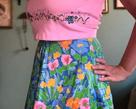 Vintage 60s bright neon floral skirt - image 6