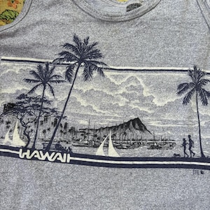Vintage 80 Hawaii single stitched gray single  sided landscape surfer tank top