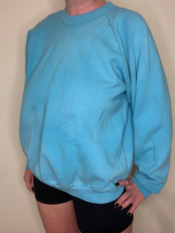 Vintage 80s 90s blank baby blue crewneck pullover… - image 7