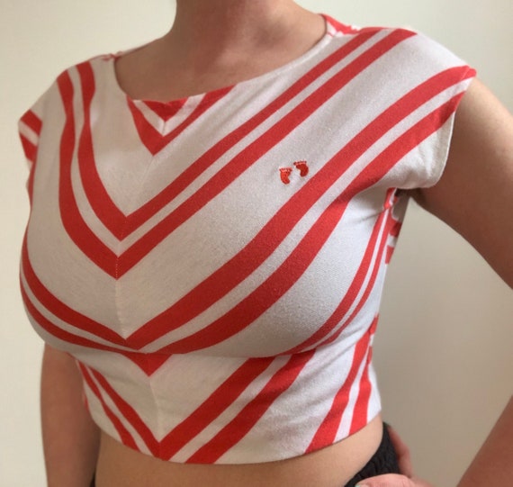 Vintage red and white m striped crop top by Hang … - image 1