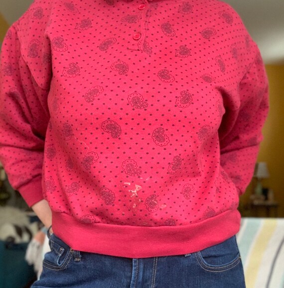 Vintage 80s 90s red paisley button up sweatshirt - image 2