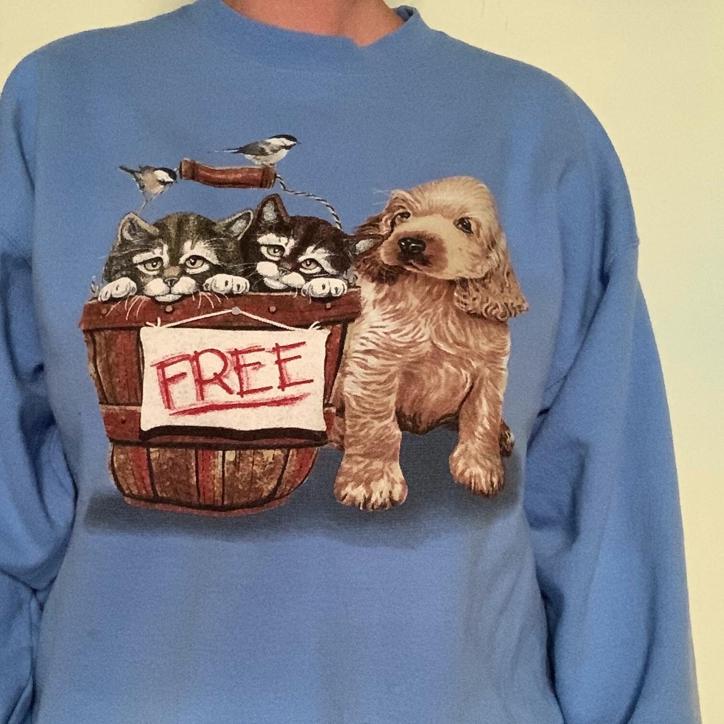 Vintage 80s/90s Puppy Dog Free Kittens and Bird Hanes Sweatshirt 