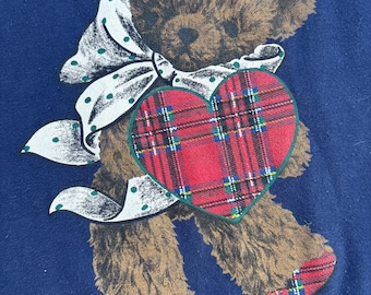 Sudadera vintage de los años 90 con diseño de osito de peluche, corazón a cuadros, azul marino y gris, de Cliff Engle