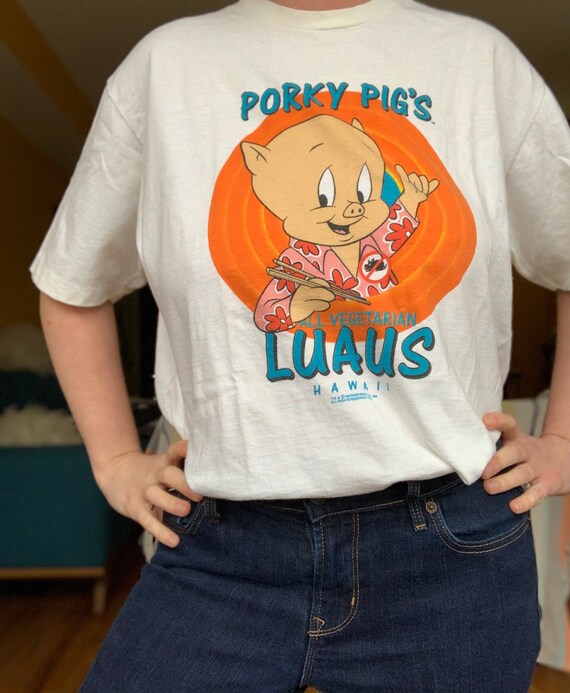Vintage 80s Crazy Shirts Hawaii Porky Pig All Vege