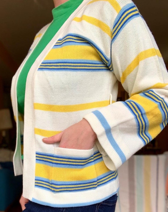 Vintage 70s striped cardigan pocket sweater by Jc… - image 3