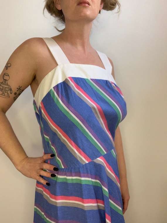 Vintage 70s 80s long striped preppy summer dress - image 1