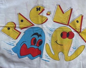 Funda de almohada individual vintage de los años 70 y 80 con diseño de videojuego PAC MAN de JCPenney.