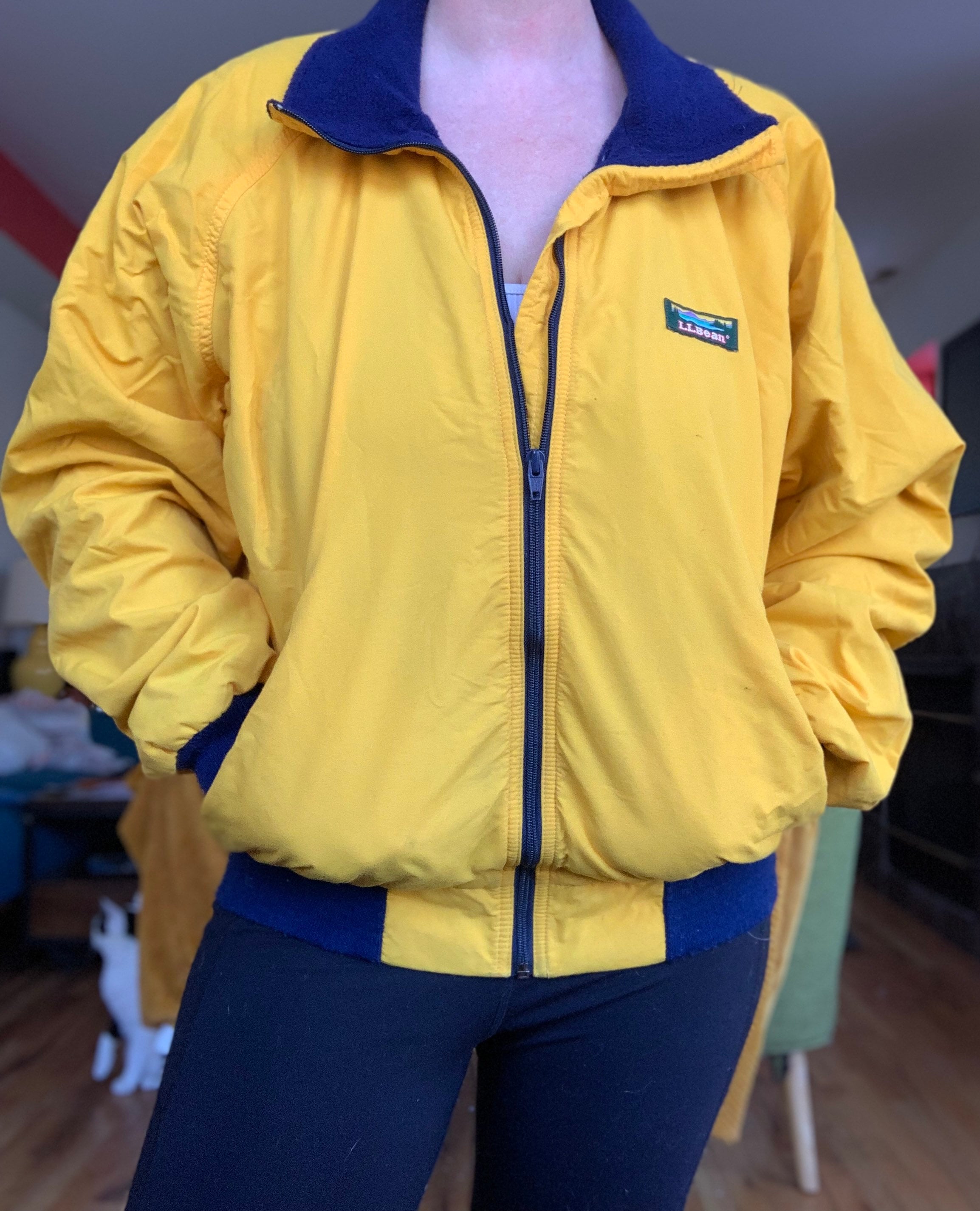 Vintage 90s Yellow and Navy Three Season Fleece Lined Jacket