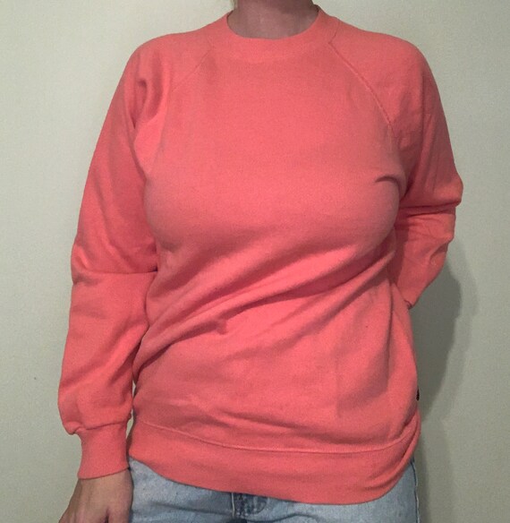 Vintage 80s blank Hanes coral peach pink crewneck 