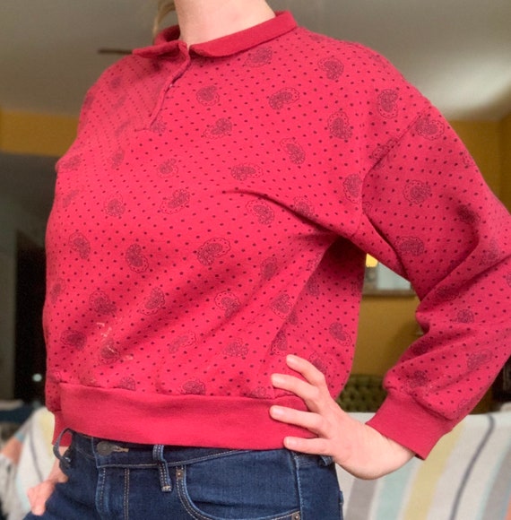 Vintage 80s 90s red paisley button up sweatshirt - image 3