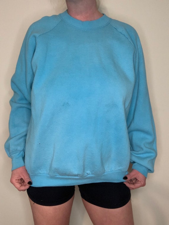 Vintage 80s 90s blank baby blue crewneck pullover… - image 9