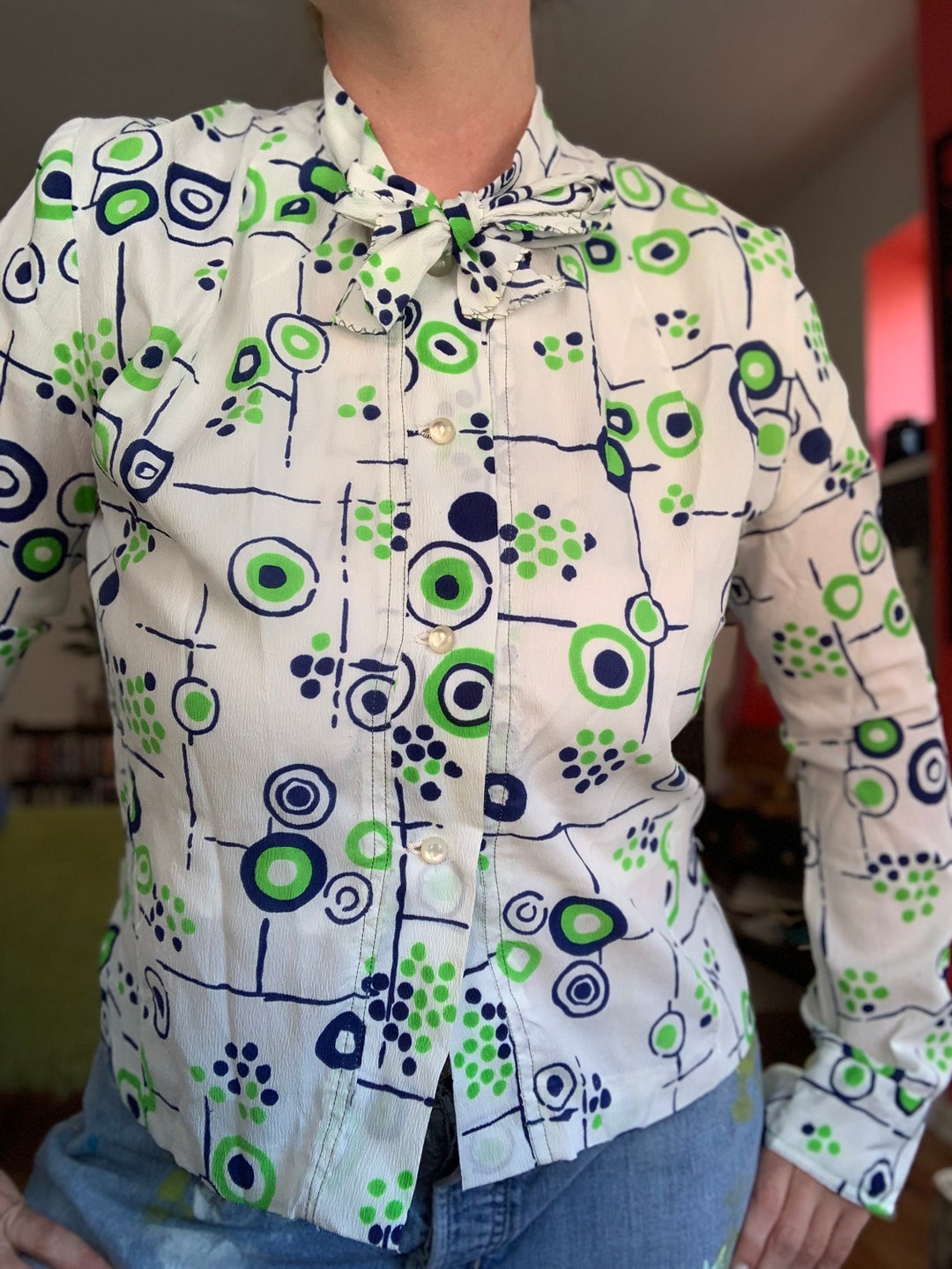 Vintage 60s 70s Mod Psychedelic Pattern Handmade Blouse - Etsy