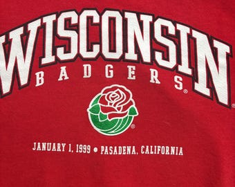 Sudadera con cuello redondo pequeña y estampado de la mascota del Rose Bowl de Pasadena, California, de los Wisconsin Badgers de los años 90, de 1999
